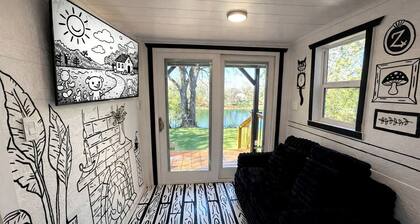 Whimsical Lakefront Tiny Home with Hand-Drawn Doodle Design Near Bastrop, Texas