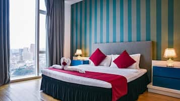 Deluxe Apartment, City View | Peralatan tempat tidur premium, katil Select Comfort
