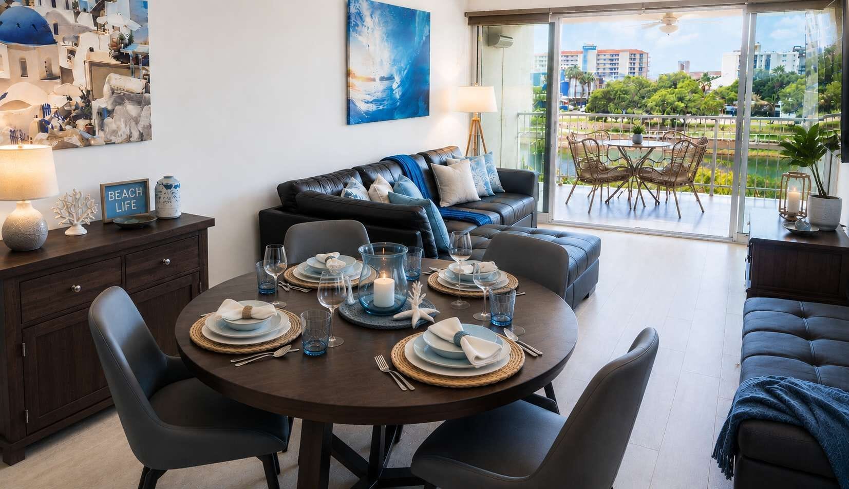 Bright Coastal Open-Plan Living & Dining with Balcony Views