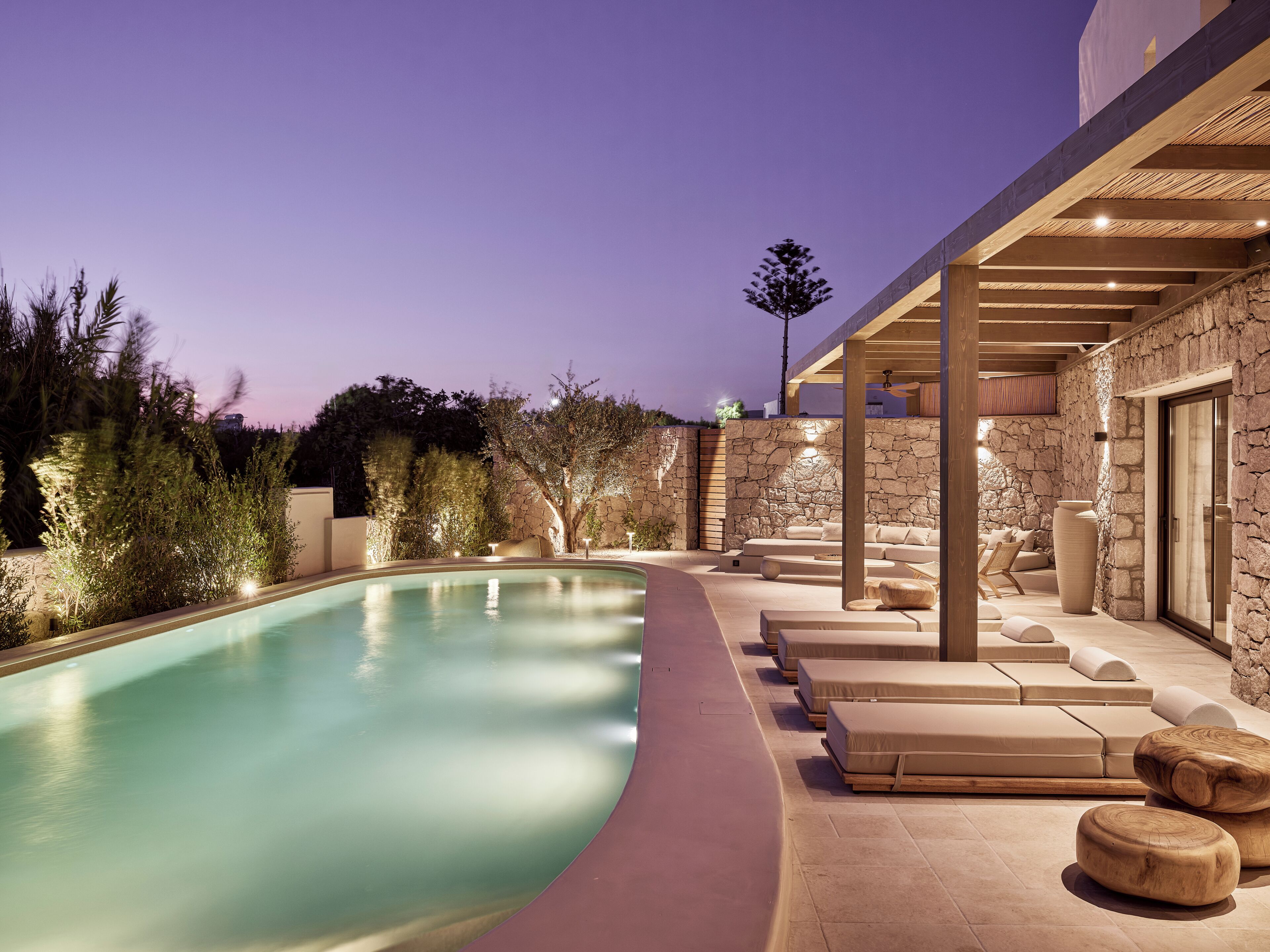 Seasonal outdoor pool, pool umbrellas, pool loungers