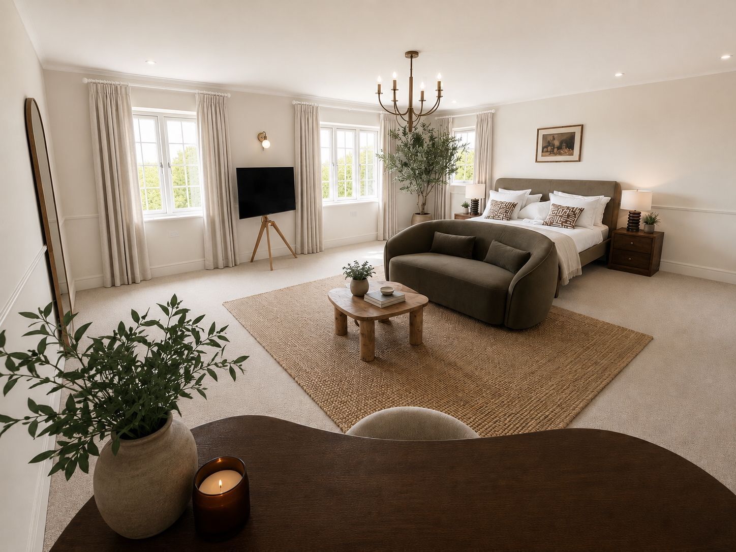 7 habitaciones, escritorio y tabla de planchar con plancha 