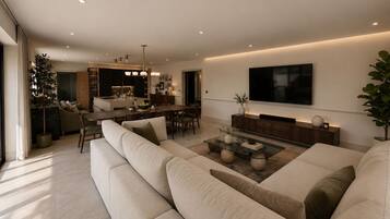 Smart TV, chimenea, videojuegos y reproductor de DVD