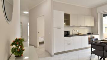 Fridge, microwave, dishwasher
