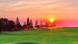 A sunset over a grassy field with trees in the distance. - Blue Belle - Walk to Beach, Golf & Cafe`s, slps 7 (Shelley Beach)