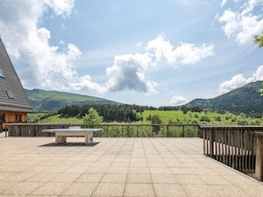 A terrace with a table and chairs, overlooking a green valley and mountains. - Studio Near Vercors Regional Nature Park (Gresse-en-Vercors)