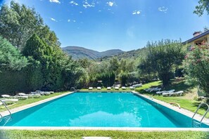 Seasonal outdoor pool, pool umbrellas, sun loungers