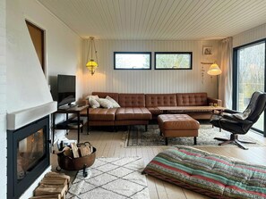 TV, fireplace - Nordic summer house in Vejby near Heatherhill (Vejby)