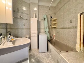 Hair dryer, towels, toilet paper