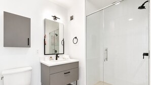 Shower, hair dryer, towels - Luxury Apt On Canal in Cambridge (Cambridge, MA)