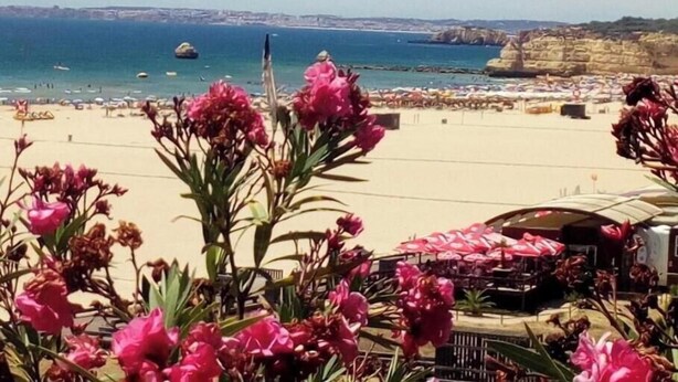 A beach view with a clear sky, a sandy beach, and a rocky coastline. - Tatiana Apartment - Located in one of the most prestigious areas of Portimão. (Portimão)