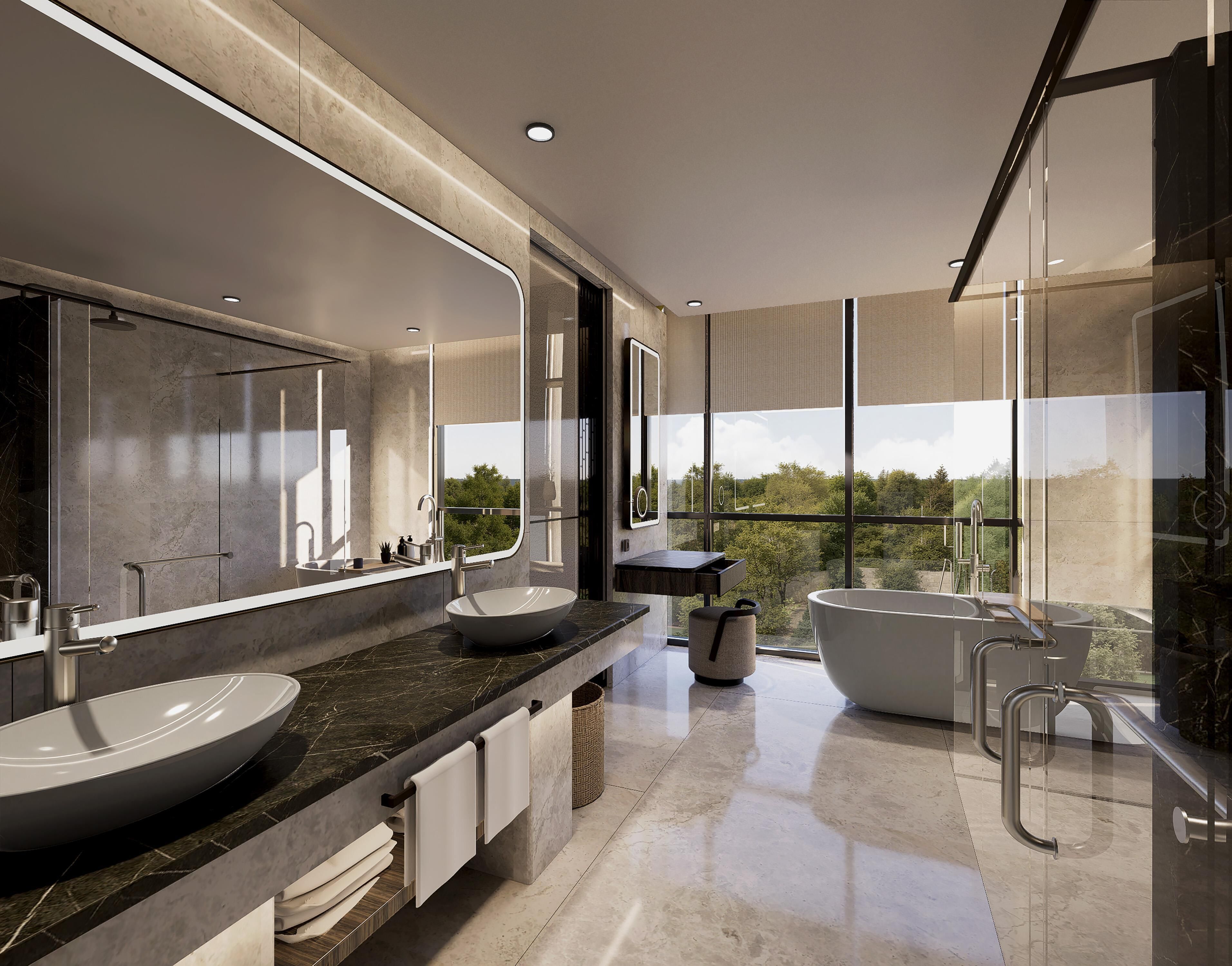 Phòng Suite Deluxe, 1 giường cỡ king | Phòng tắm | Bồn tắm và buồng tắm vòi sen riêng, vòi sen phun mưa 