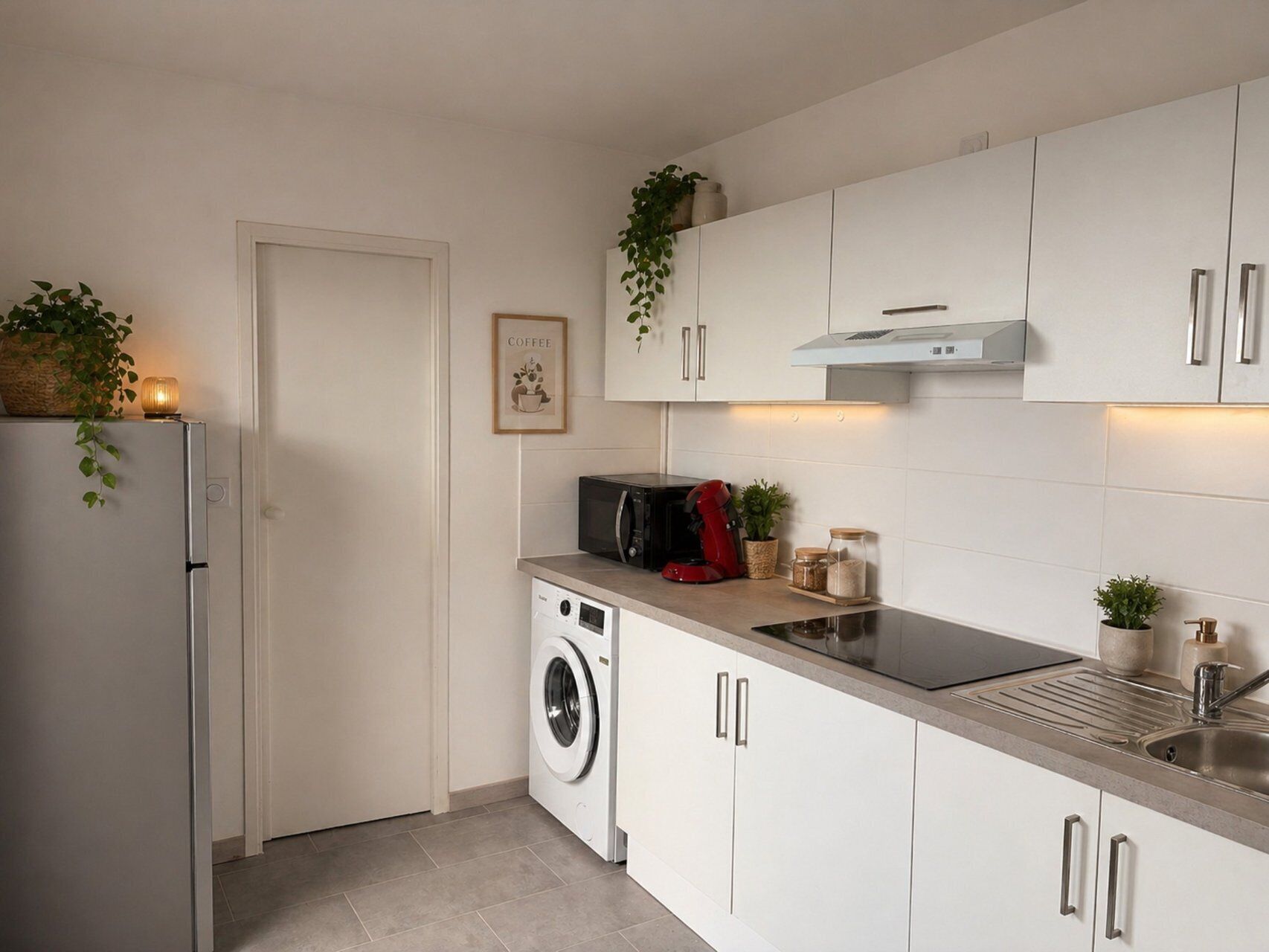 Coffee/tea maker, fridge, microwave, dishwasher