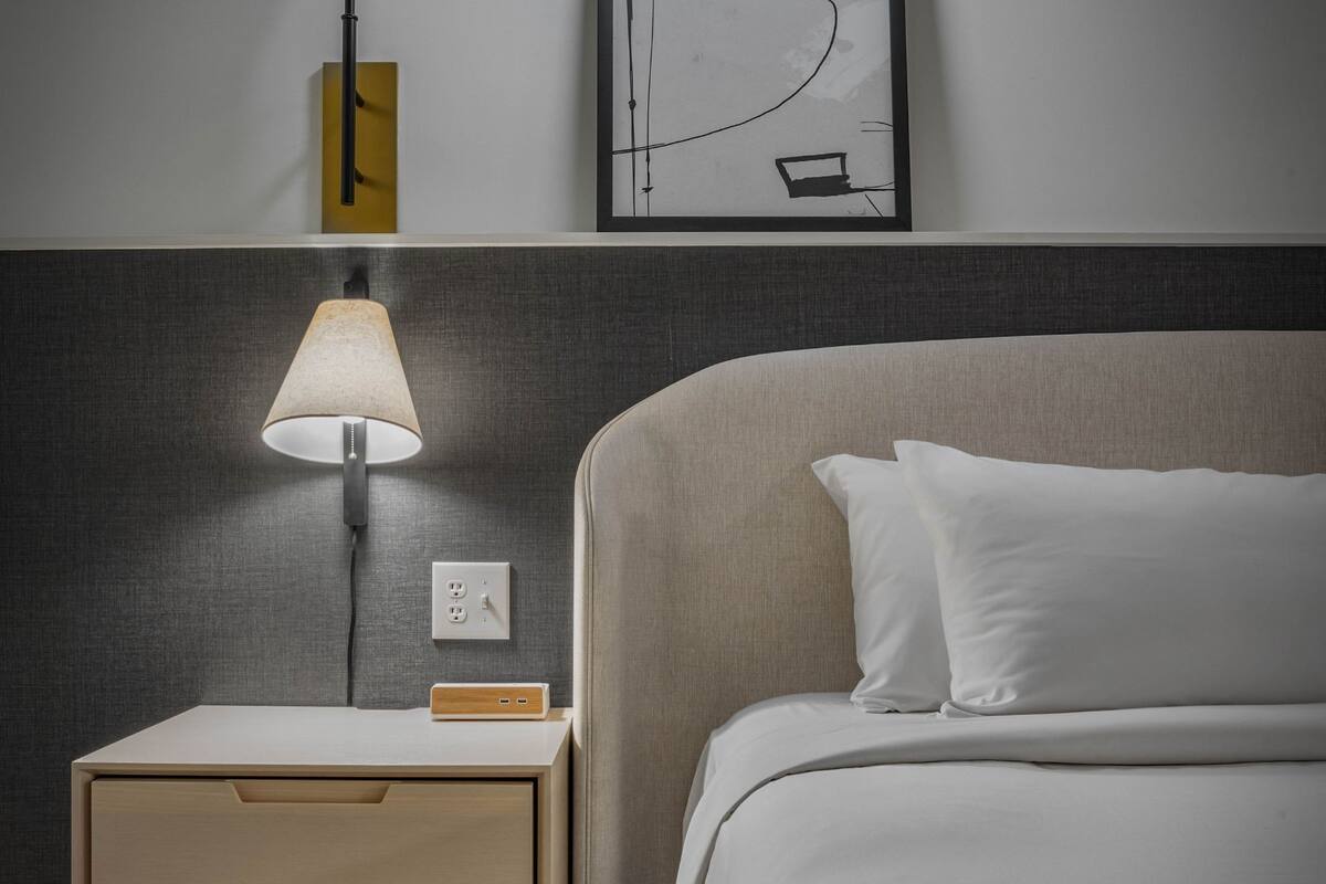 Premium bedding, down duvets, desk, laptop workspace