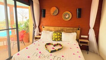 Deluxe Double Room, Pool View, Corner | Premium bedding, down duvets, in-room safe, individually decorated