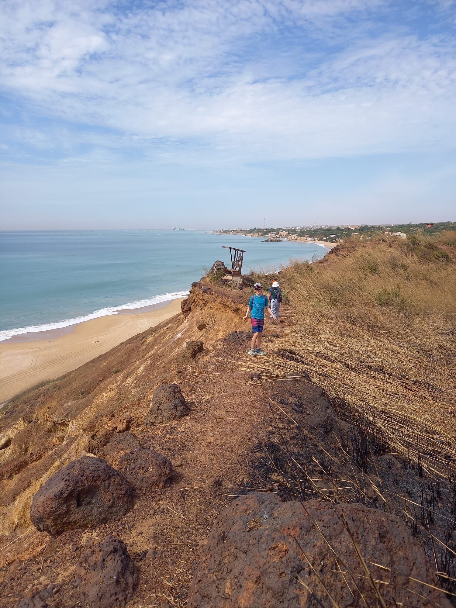 A coastal path leading to a beach with a clear sky.