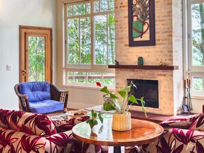 TV, fireplace