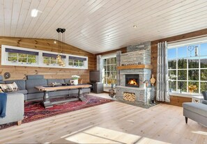 TV, fireplace - Family cabin with jacuzzi at Tempelseter (Eggedal)