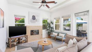 TV, fireplace, offices