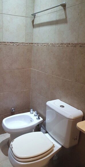 Shower, bidet, towels, soap