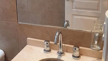 Shower, bidet, towels, soap
