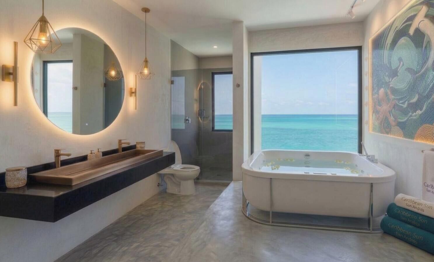Bathtub dan shower terpisah, perlengkapan mandi gratis,  dan handuk