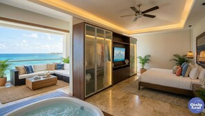 Deluxe vierpersoonskamer, balkon, uitzicht op zee | Een kluis op de kamer, verduisterende gordijnen, gratis wifi