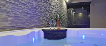 Vacation home with private wellness area and fenced garden in a quiet location.