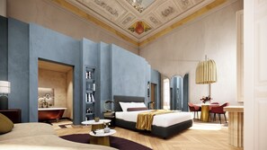 Suite Junior, 1 Tempat Tidur King dengan tempat tidur Sofa, pemandangan kota | Seprai premium, selimut bulu angsa, busa memori, dan minibar