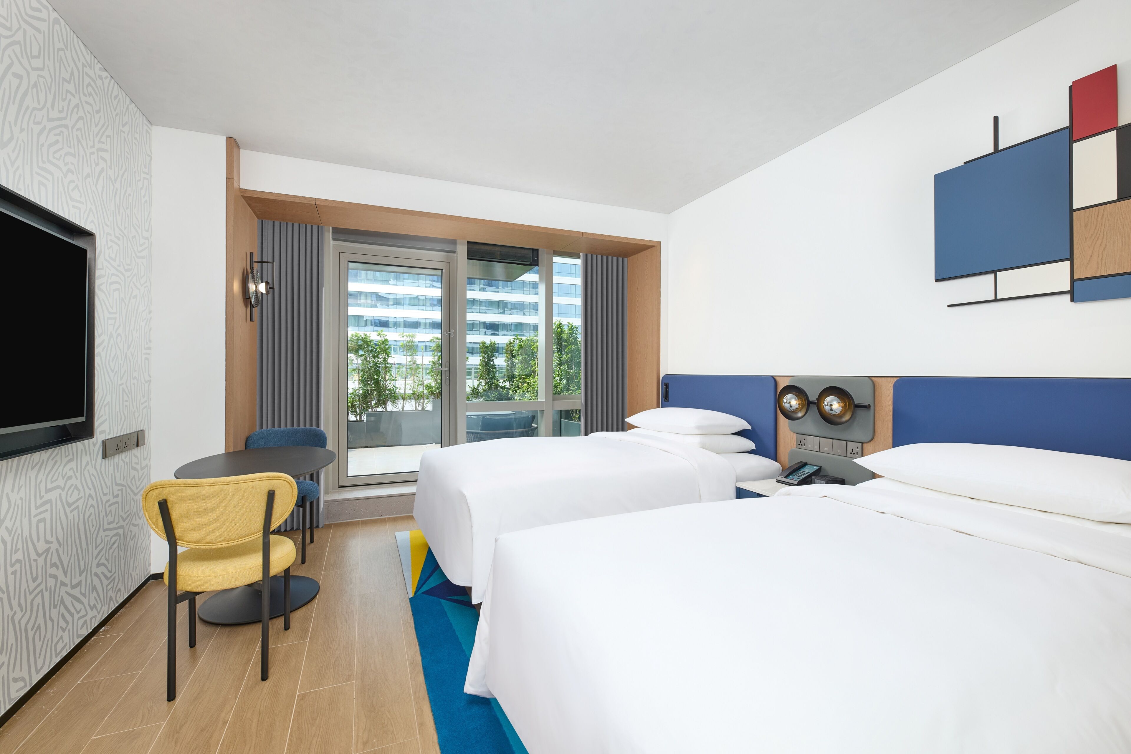 Room, 2 Double Beds, Terrace, Partial Sea View