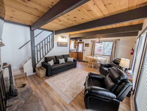 TV, fireplace, table football - Deer Canyon Retreat  Cozy Cabin in the Pines (Big Bear Lake)