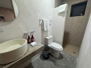 Buồng tắm vòi sen, khăn tắm, xà phòng, dầu gội 