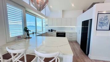 Fridge, microwave, coffee/tea maker, electric kettle