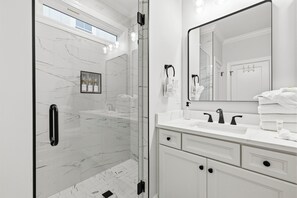 Shower, hair dryer, towels - Black Sand Villa - New 5BR w/ Heated Pool + Spa (Walk to Beach) (North Myrtle Beach)