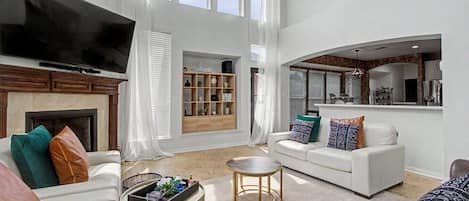 Smart TV, fireplace, stereo, offices