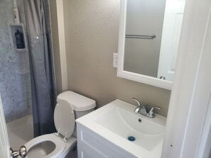 Shower, towels, soap, shampoo