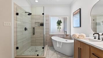Shower, hair dryer, shampoo