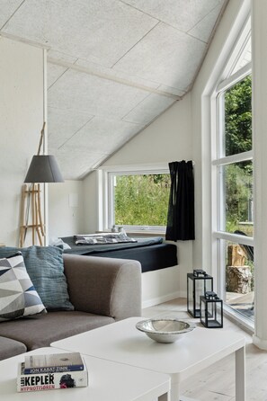 TV, fireplace - Forest house with stream by Hjarbæk Fjord (Højslev)