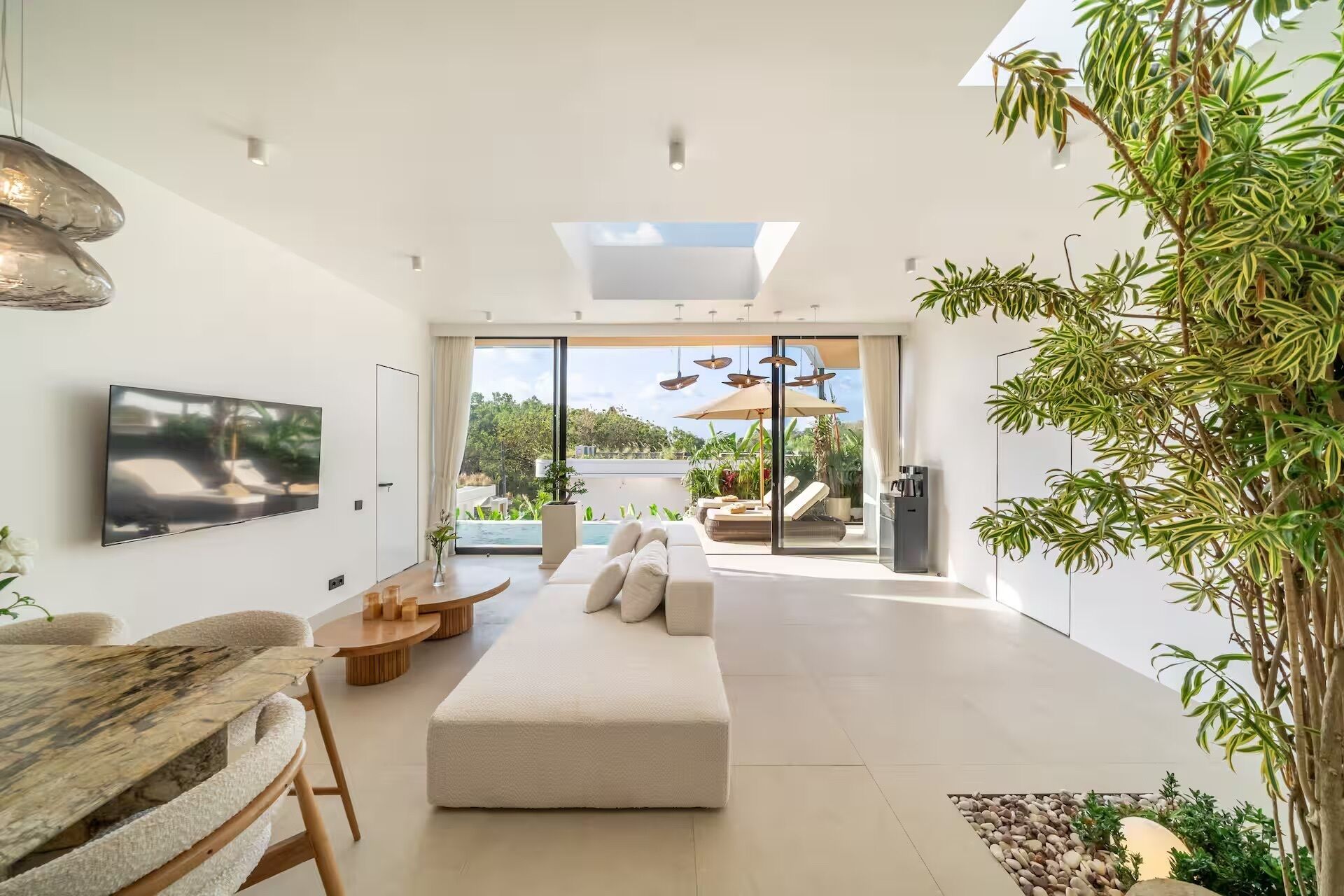 Deluxe Villa, 2 Bedrooms, Pool View | Living area | 50-inch Smart TV with digital channels