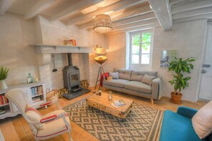 TV, fireplace - Riverside house with farm animals in Béarn (Autevielle-Saint-Martin-Bideren)