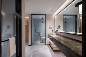 Shower, free toiletries, hair dryer, towels