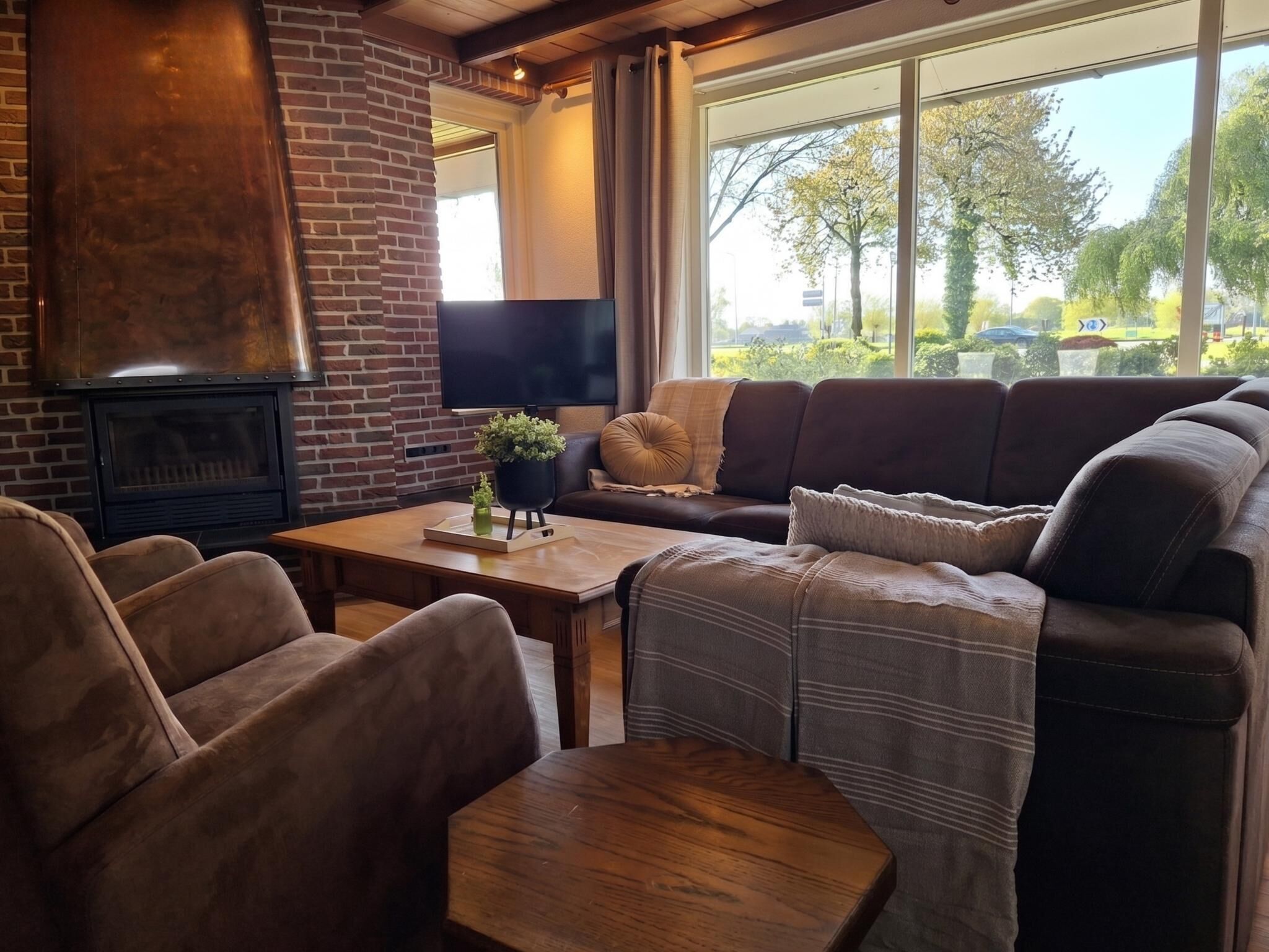 TV, fireplace