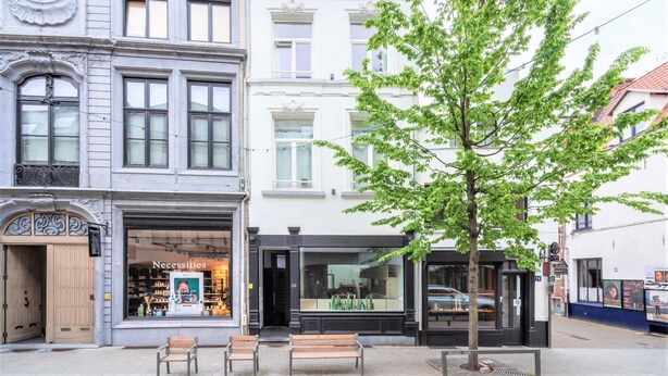 A street view with a building featuring a shop named 'Necessities' and a tree in the foreground. - Cosy 1-bedroom Apartment, Antwerp (Antwerp)