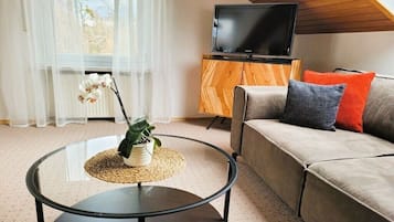 Smart-TV, Bücher, Stereoanlage