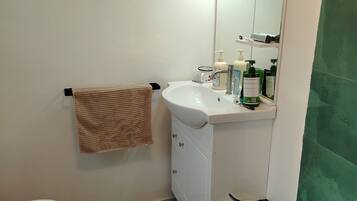 Shower, bidet, towels, soap