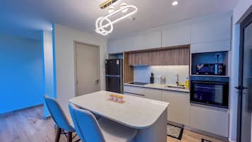 Comfort Apartment, 1 Bedroom, Beach View | Private kitchen | Full-size fridge, microwave, blender, cookware/dishes/utensils