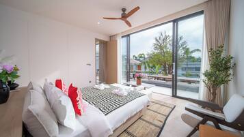 Deluxe Villa, Pool View | Desk, laptop workspace, iron/ironing board, free WiFi