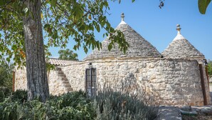 A stone building with a traditional design, featuring a central door and a small window. - TD Trulli Della Lama Private Trulli With Pool (Castellana Grotte)