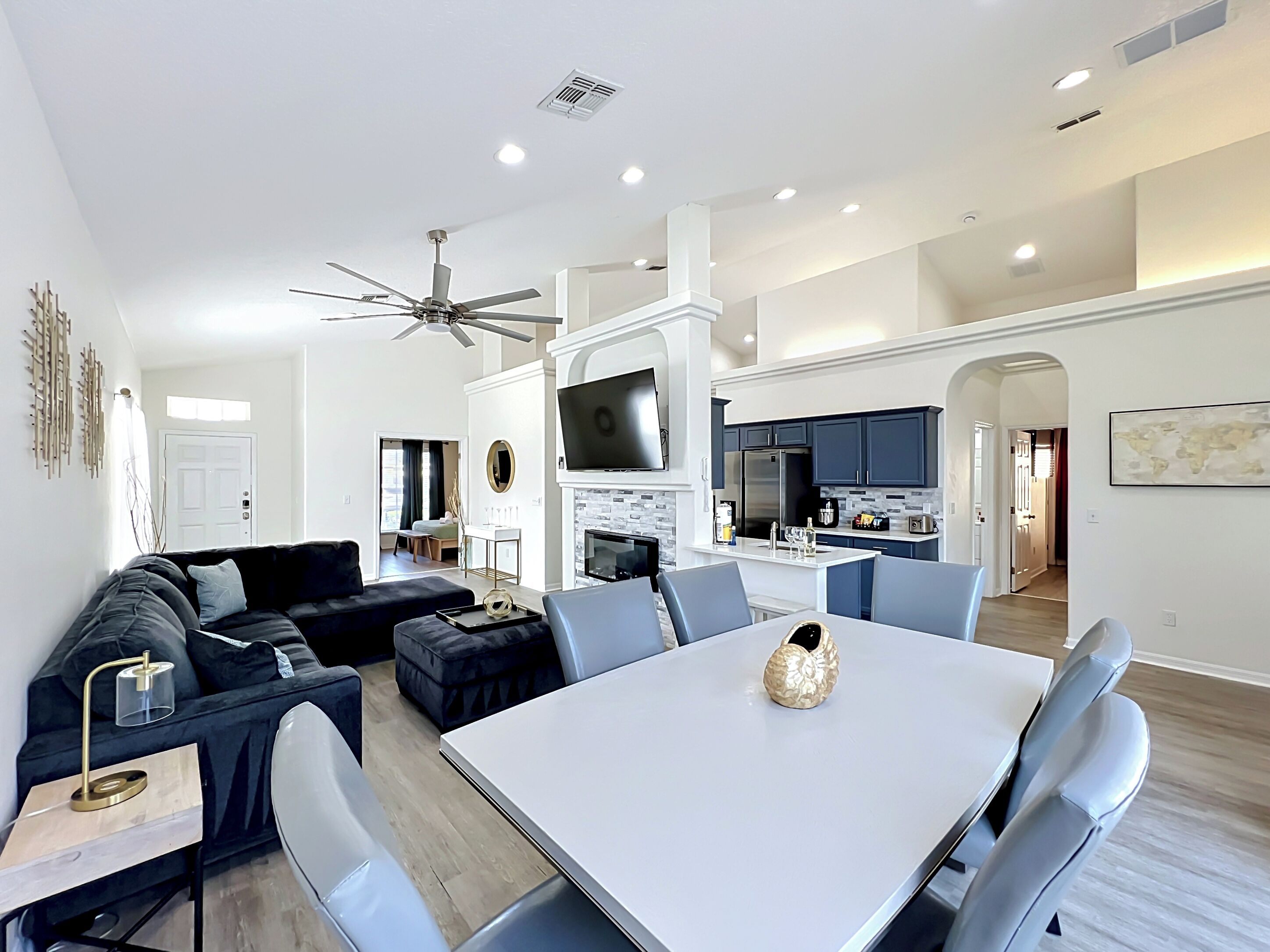 Smart TV, fireplace, video games