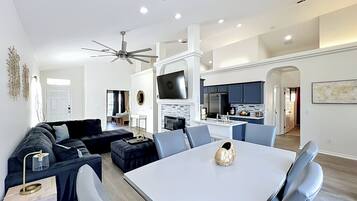 Smart TV, fireplace, video games