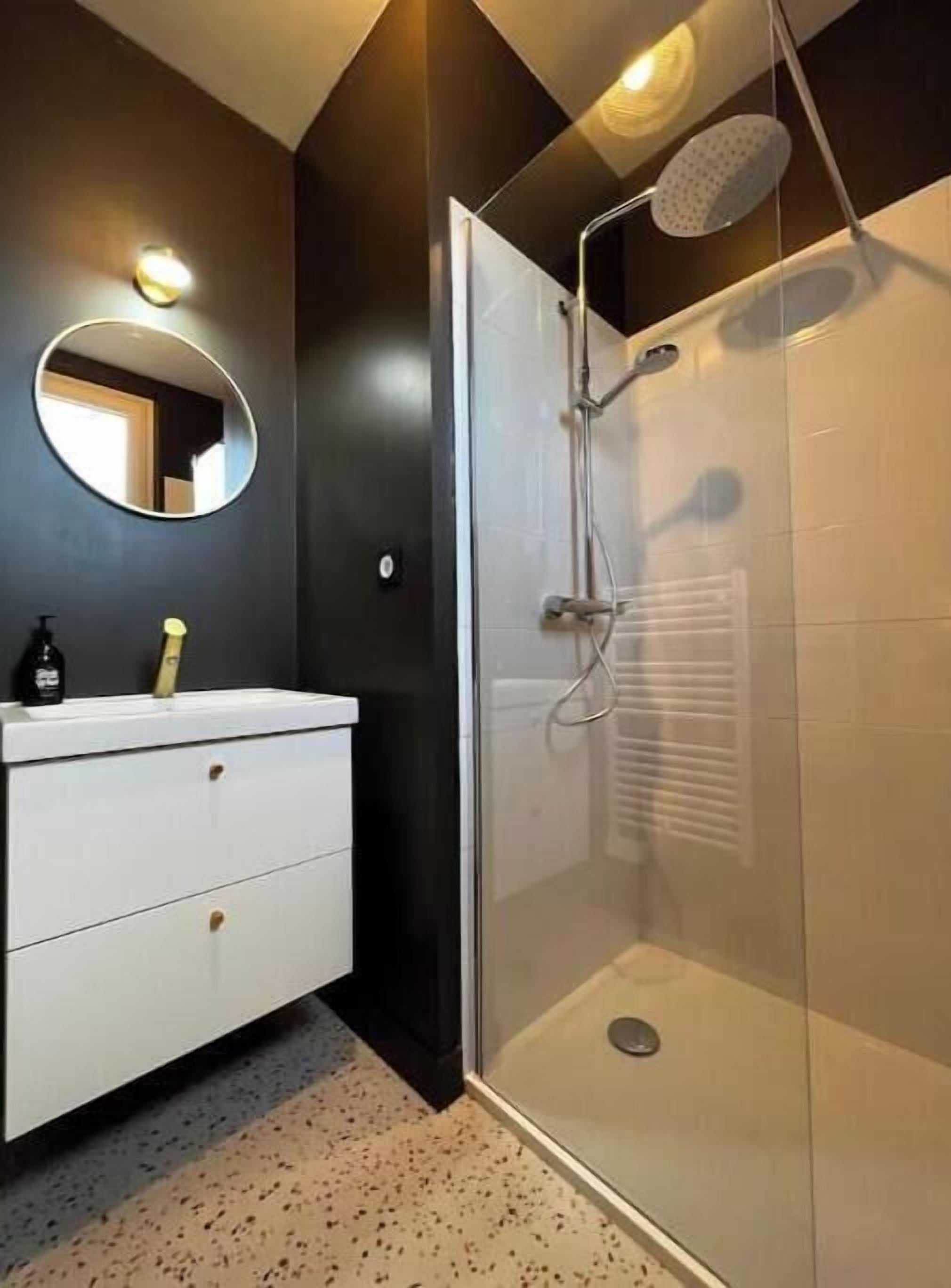 Shower, hair dryer, soap